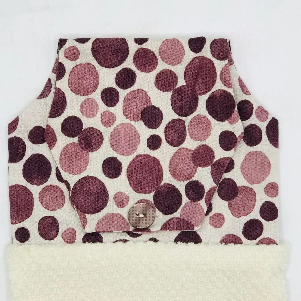 Hanging Kitchen Towel: Faded Plum Purple Dots Topper, Button Closure